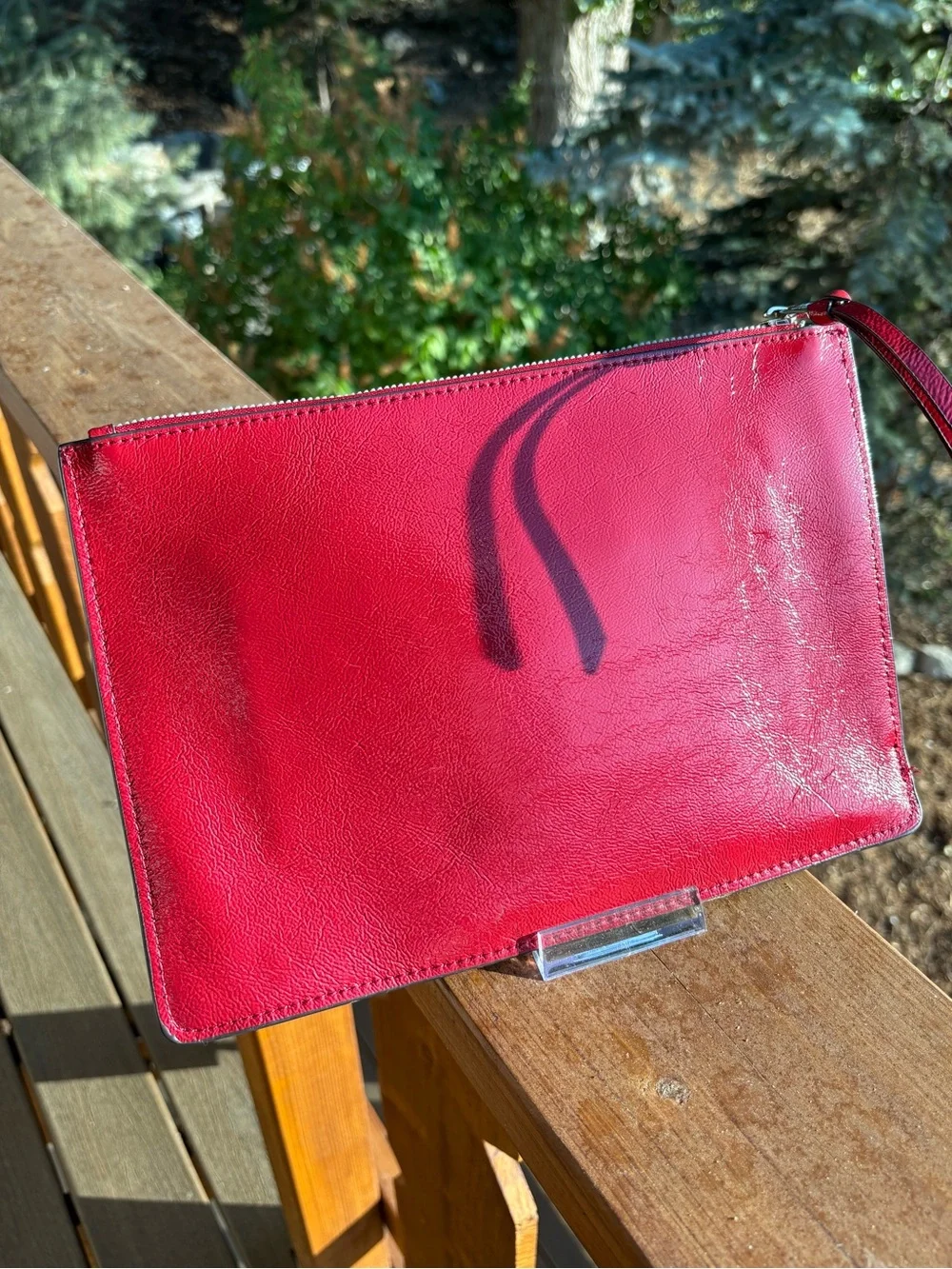 Aimee Kestenberg Red patent Leather clutch Sleeve with zipper pull